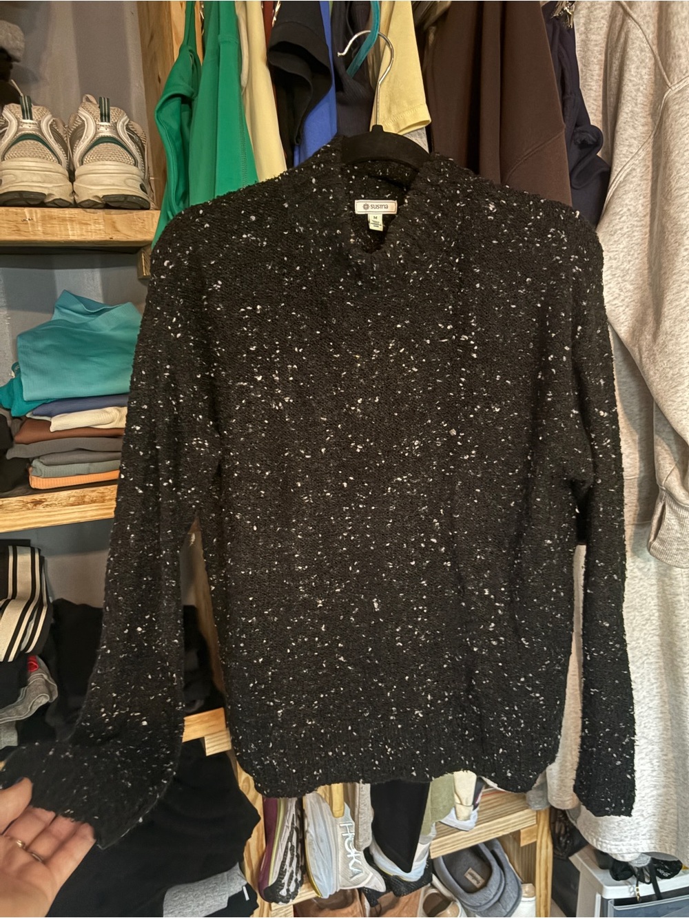 Women’s Black Speckled Crewneck Sweater